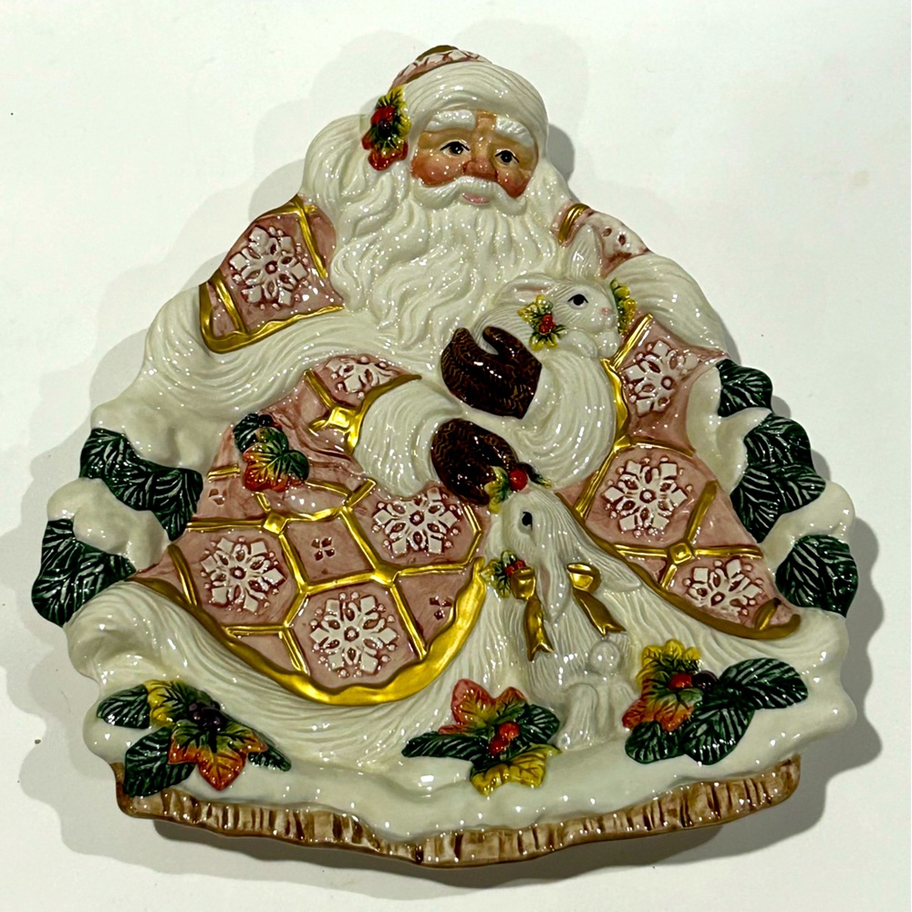 Fitz & Floyd Snowy Woods Santa Claus Canape Plate Cookie